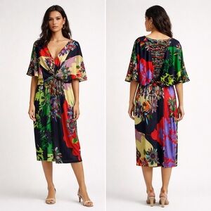 Anthropologie Ranna Gill Multicolored Floral Print Sabatina Dress Sz. L